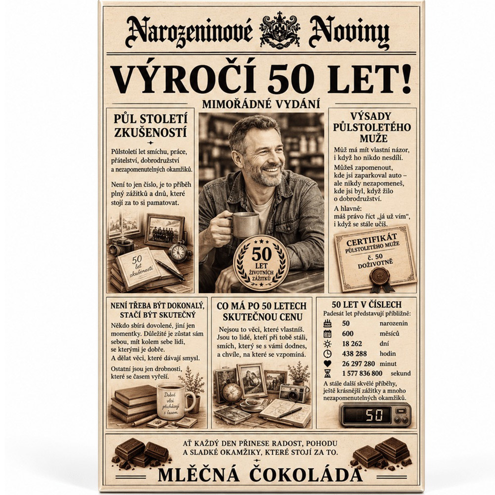 Výročí 50 let - Dárková mléčná čokoláda 100 g